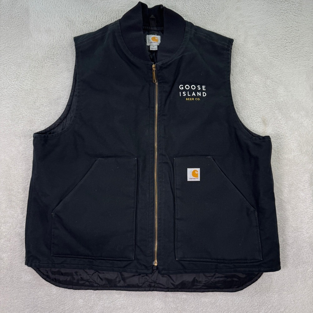 Carhartt V02 Mens XL Black Duck Vest Goose Island Beer Co Embroidered Zip Up